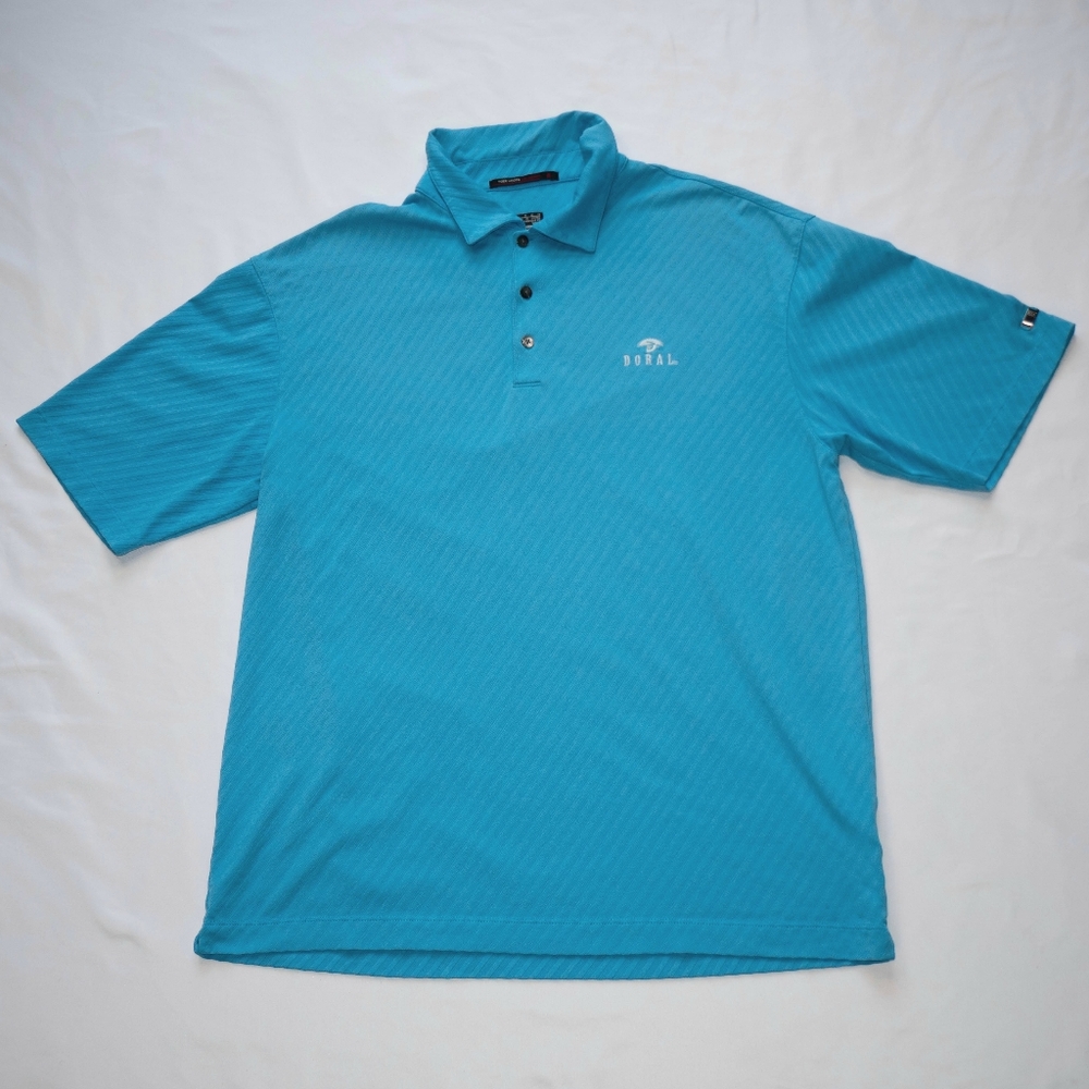 Tiger Woods Nike Fit Dry Doral Men's Medium Blue Golf Polo Short Sleeve Shirt